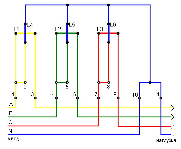 Схема підключення трифазного лічильника